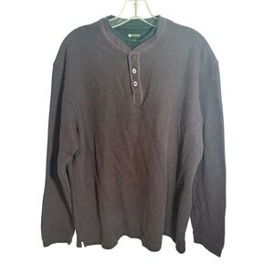 Haggar Clothing Mens Long Sleeve Waffle Knit Henley Shirt Dark Brown Size Large